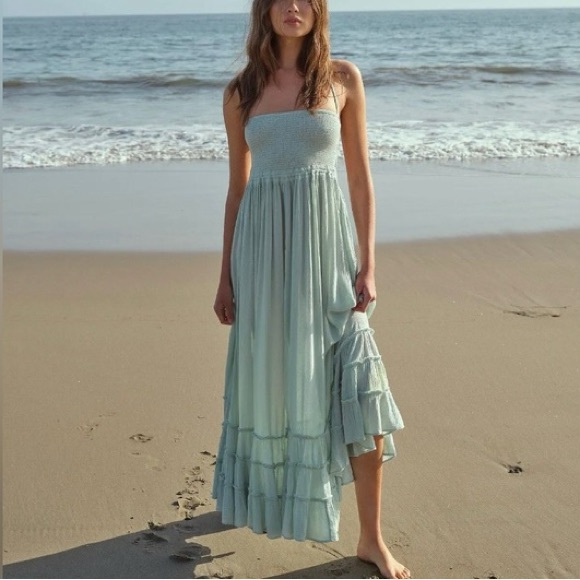 Free People Extratropical Romantic Open Back Tiered Ruffle Pastel Color Maxi - Picture 6 of 12